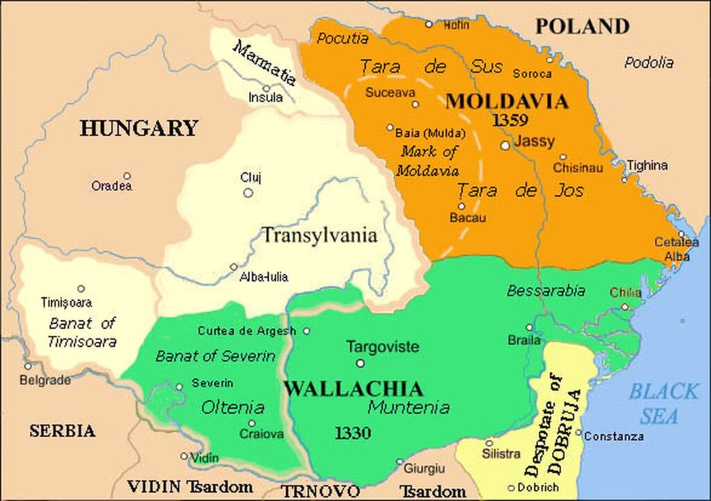 Țările Române în a doua jumătate a veacului al XIV-lea (© Wikimedia Commons)