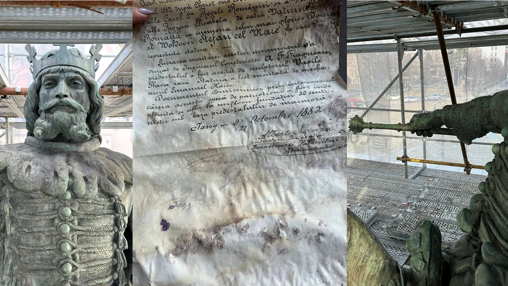 O scrisoare ascunsă în statuia lui Ștefan cel Mare de la Iași, descoperită în timpul restaurării